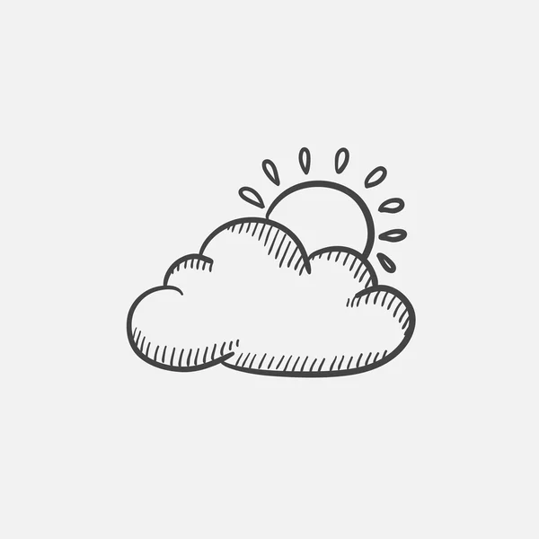 Solen med cloud skiss ikon. — Stock vektor