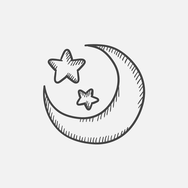 Moon and stars sketch icon. — Stock Vector
