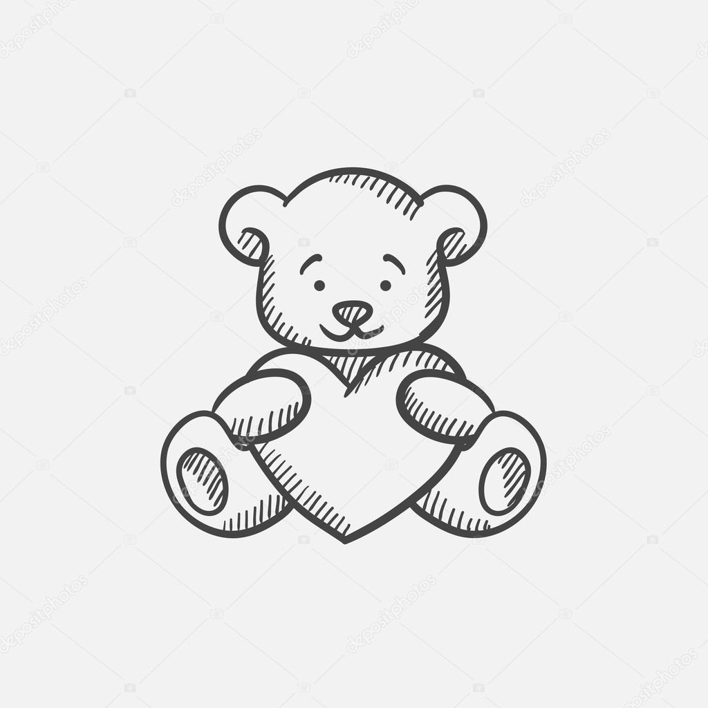 泰迪熊与心素描图标. — 图库矢量图像© VisualGeneration #118858548