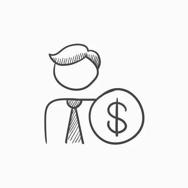 Man met dollarteken schets pictogram. — Stockvector