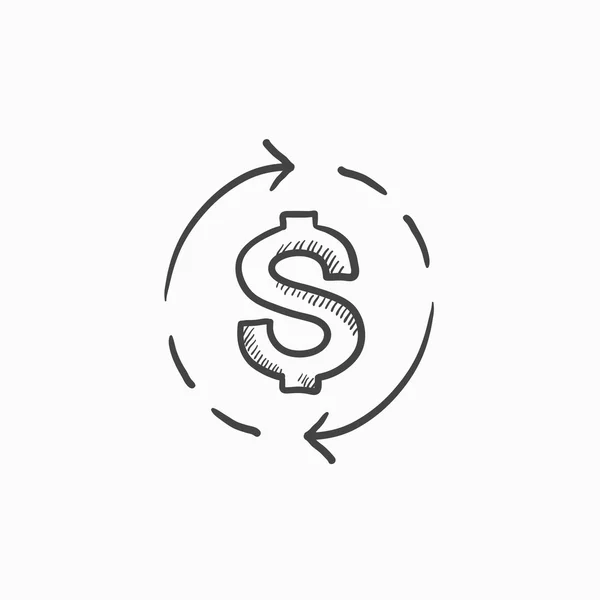 Dólar símbolo con flechas bosquejo icono . — Vector de stock