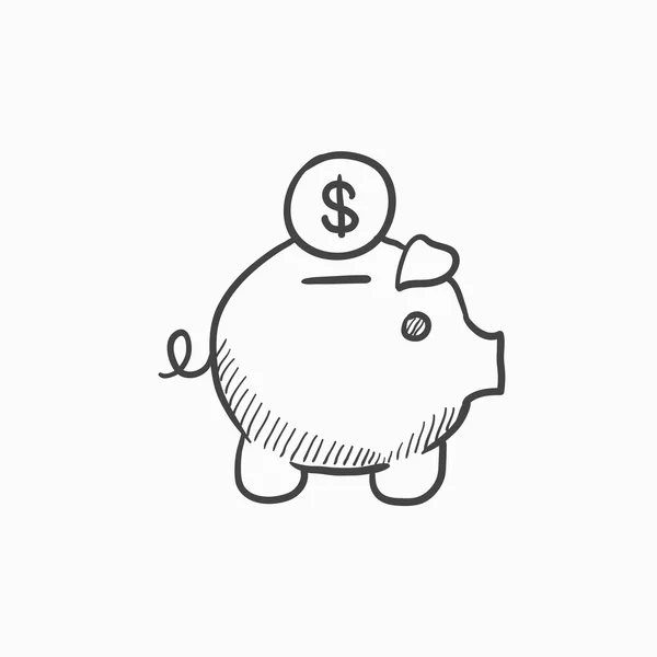 Piggy bank with dollar coin sketch icon. — Stock Vector