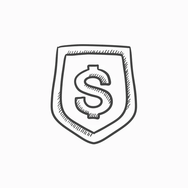 Sköld med dollar symbol skiss ikon. — Stock vektor