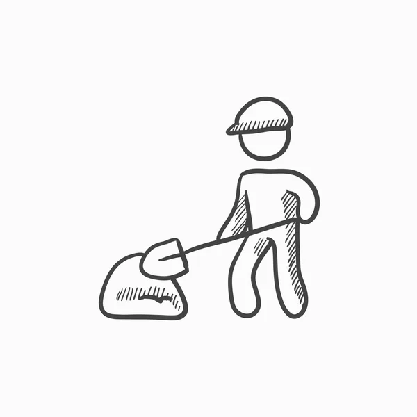 Чоловік з лопатою і пагорбом значок ескізу піску . — стоковий вектор