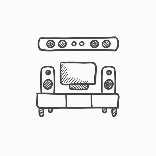 TV flat screen and home theater sketch icon. — Stock Vector