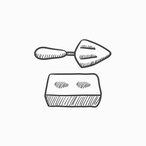 Spatel met baksteen schets pictogram. — Stockvector