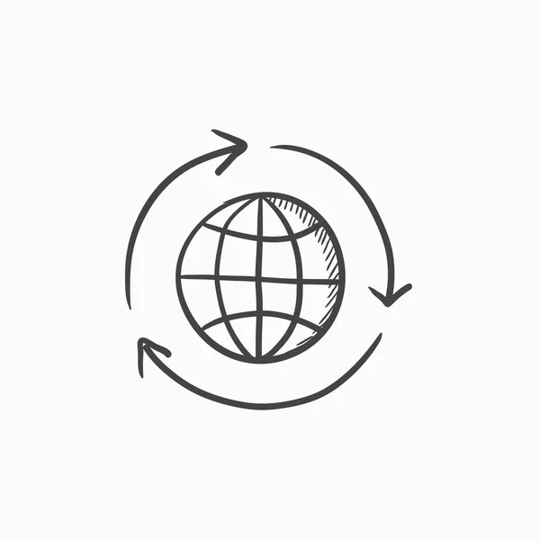 Globe avec des flèches icône croquis . — Image vectorielle
