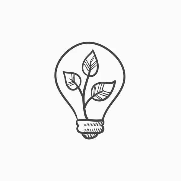 Glödlampa och växt inuti skiss ikon. — Stock vektor