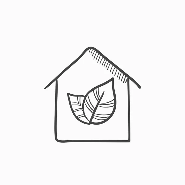 Eco-vriendelijk huis schets pictogram. — Stockvector