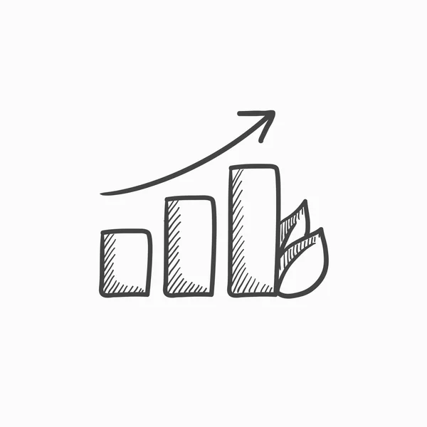 Gráfico de barras con icono de boceto de hoja . — Vector de stock