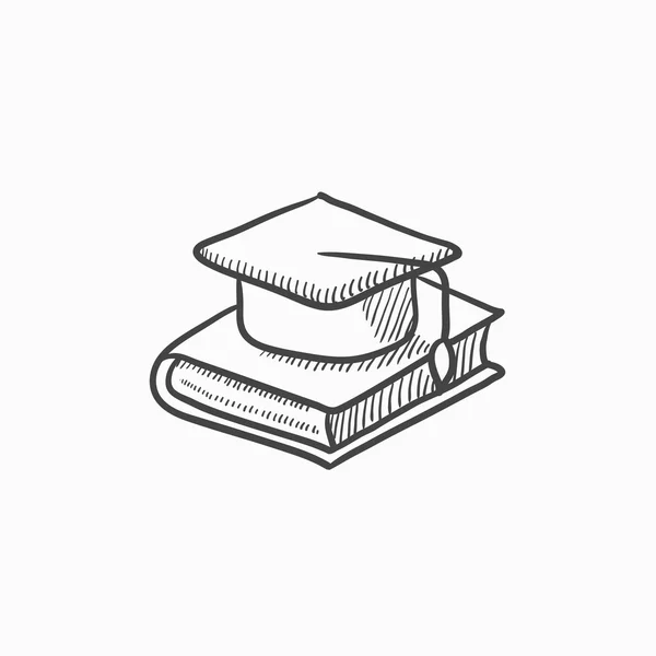 Graduiertenmütze liegt auf Buch-Skizze-Symbol. — Stockvektor