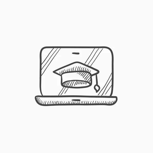Laptop con tappo graduato sull'icona dello schizzo dello schermo . — Vettoriale Stock