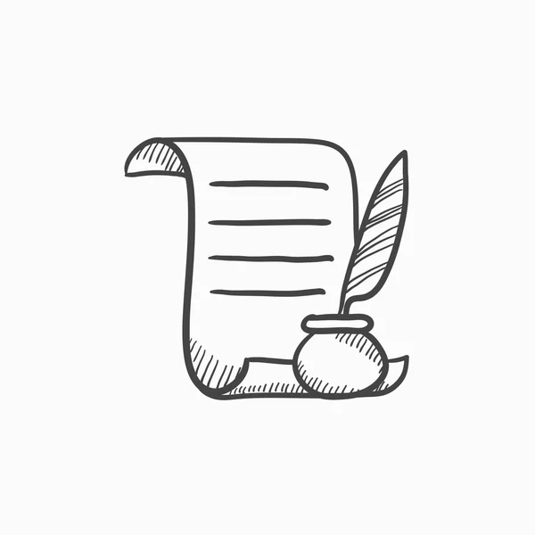 Rollo de papel con pluma icono de dibujo de pluma . — Archivo Imágenes Vectoriales