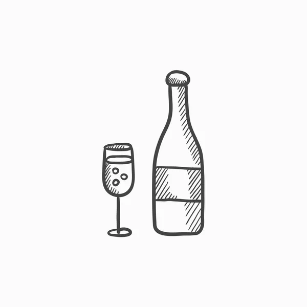 Bottle of champaign and glass sketch icon. — Stock Vector