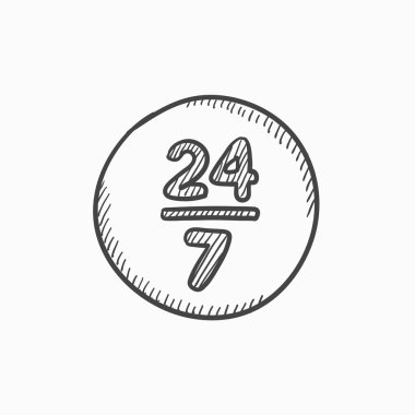 24 Saat Açık ve 7 gün içinde tekerlek simgesi kroki.