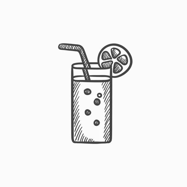 Glass with drinking straw sketch icon. — Stock Vector