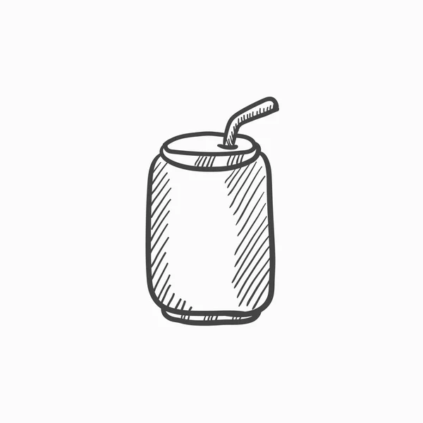 Lata de refrigerante com beber ícone de esboço de palha . —  Vetores de Stock
