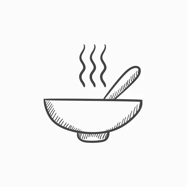 Cuenco de sopa caliente con icono de boceto cuchara . — Archivo Imágenes Vectoriales