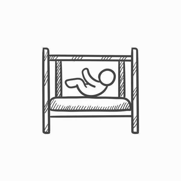 Baby laying in crib sketch icon. — Stock Vector