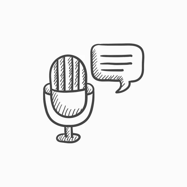 Microfoon met vierkante schets pictogram van spraak. — Stockvector