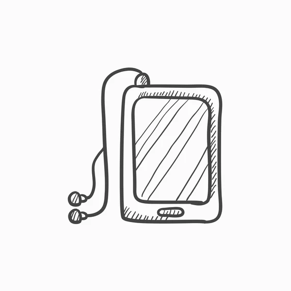 Tableta con auriculares icono de boceto . — Vector de stock