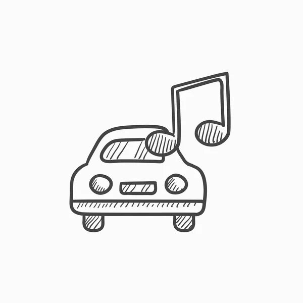 Carro com ícone de esboço de nota musical . — Vetor de Stock