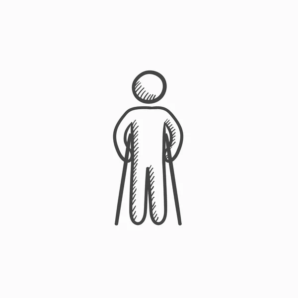 Man with crutches sketch icon. — Stock Vector