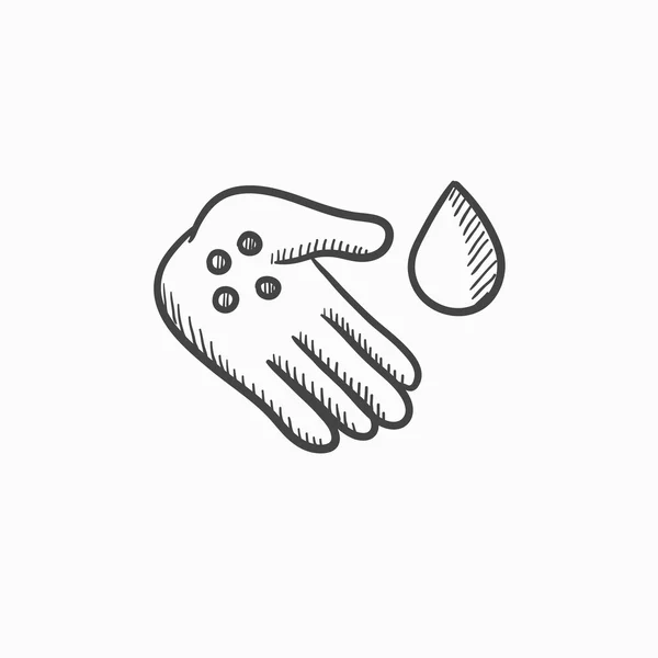 Mano con microbios icono de boceto . — Vector de stock