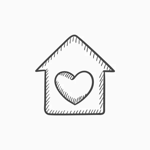 Dom z serce symbol szkic ikona. — Wektor stockowy