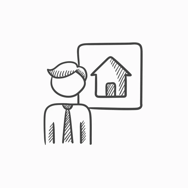 Inmobiliaria icono de boceto agente . — Vector de stock