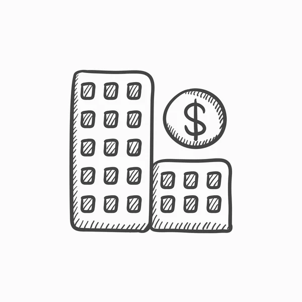 Condominium met dollar symboolpictogram schets. — Stockvector