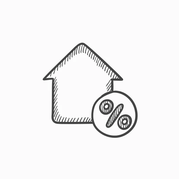 Casa com ícone de esboço de tag de desconto . — Vetor de Stock