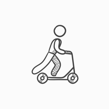 Adam sürme tekme scooter kroki simgesi.