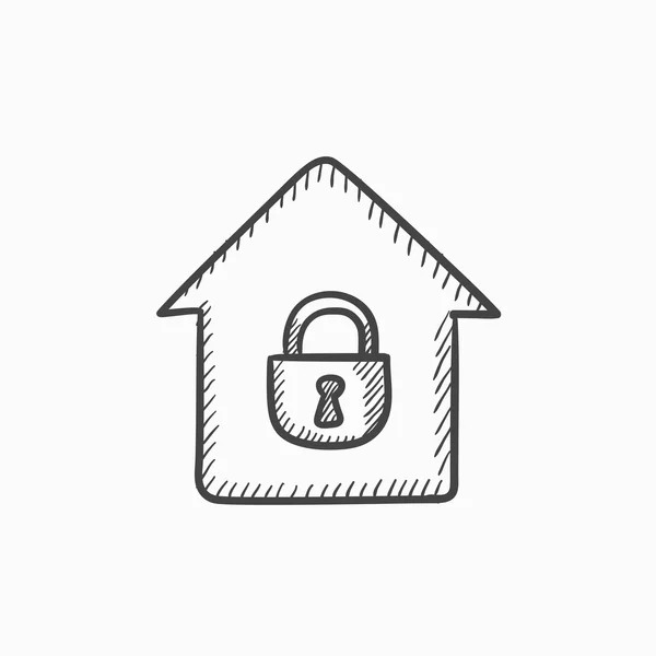 Casa con serratura chiusa schizzo icona . — Vettoriale Stock