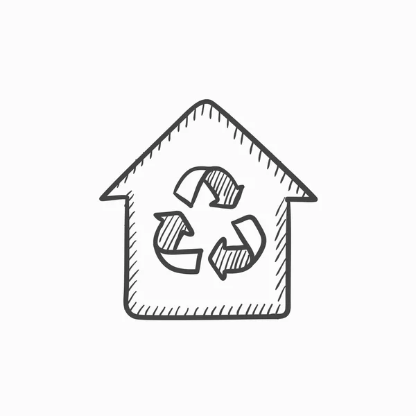 Haus mit Recycling-Symbol Skizze Symbol. — Stockvektor