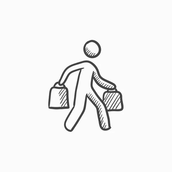 Uomo che trasporta borse della spesa schizzo icona . — Vettoriale Stock
