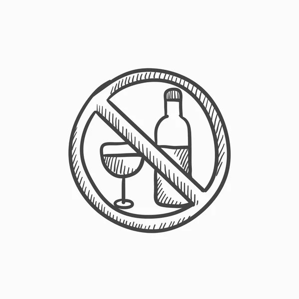 Geen teken van alcohol schets pictogram. — Stockvector