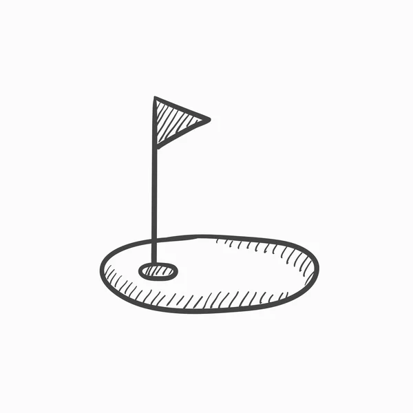 Buraco de golfe com ícone de desenho de bandeira . — Vetor de Stock