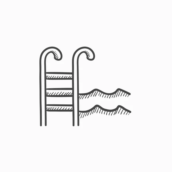 Zwembad met ladder schets pictogram. — Stockvector