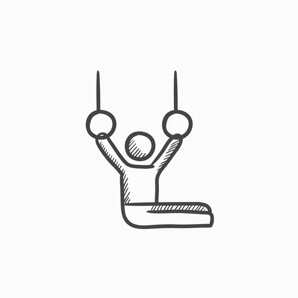 Gymnast on stationary rings sketch icon. — Stock Vector
