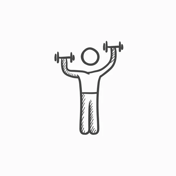 Man exercising with dumbbells sketch icon. — Stock Vector