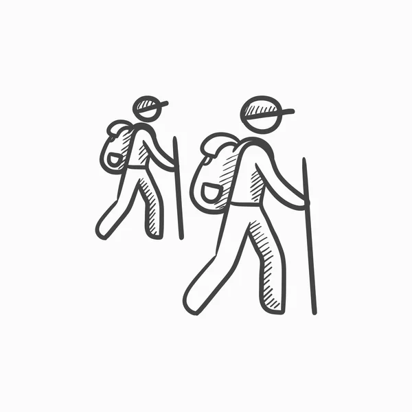 Toeristische backpackers schets pictogram. — Stockvector