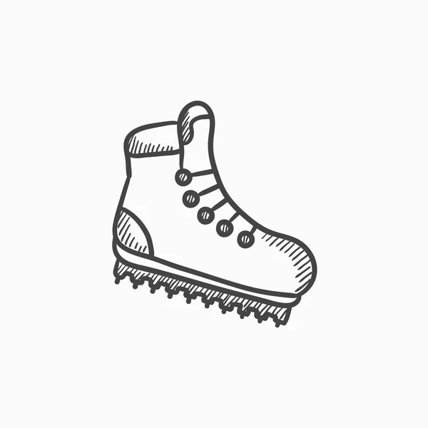 Bota de senderismo con crampones icono de boceto . — Vector de stock