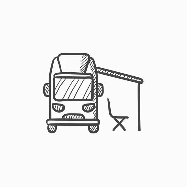 Autocaravana con icono del boceto tienda . — Archivo Imágenes Vectoriales