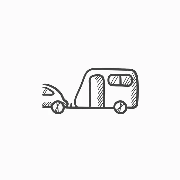 Car with caravan sketch icon. — Stock Vector