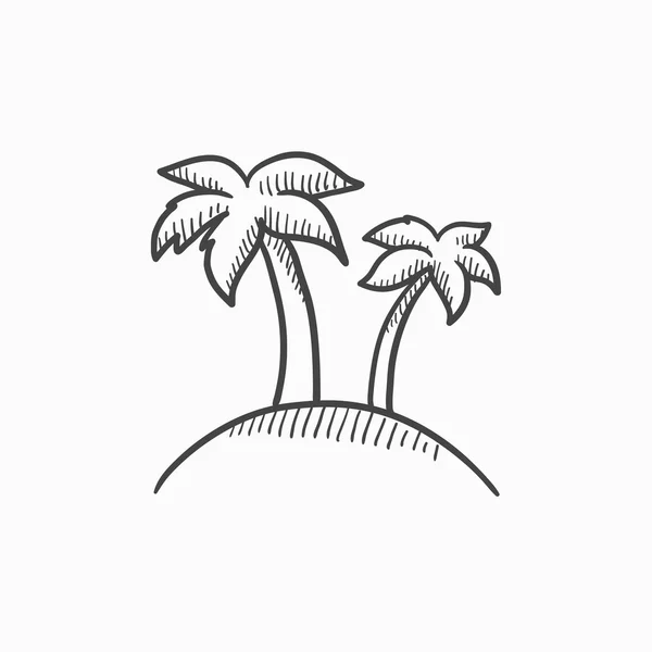 Twee palmbomen op eiland schets pictogram. — Stockvector