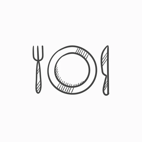 Plate with cutlery sketch icon. — Stock Vector