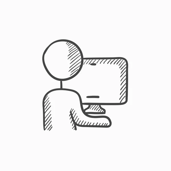 Homme travaillant à son icône de croquis d'ordinateur . — Image vectorielle