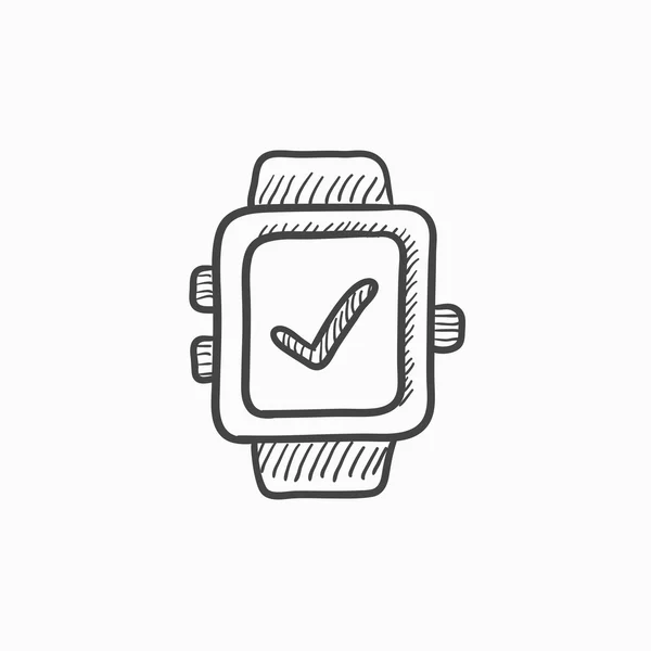 Smartwatch con signo de verificación icono de boceto . — Vector de stock