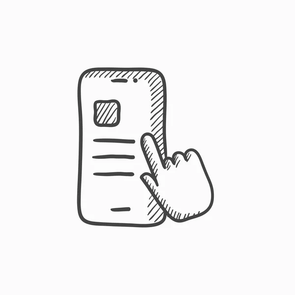 Vinger aanraken smartphone schets pictogram. — Stockvector